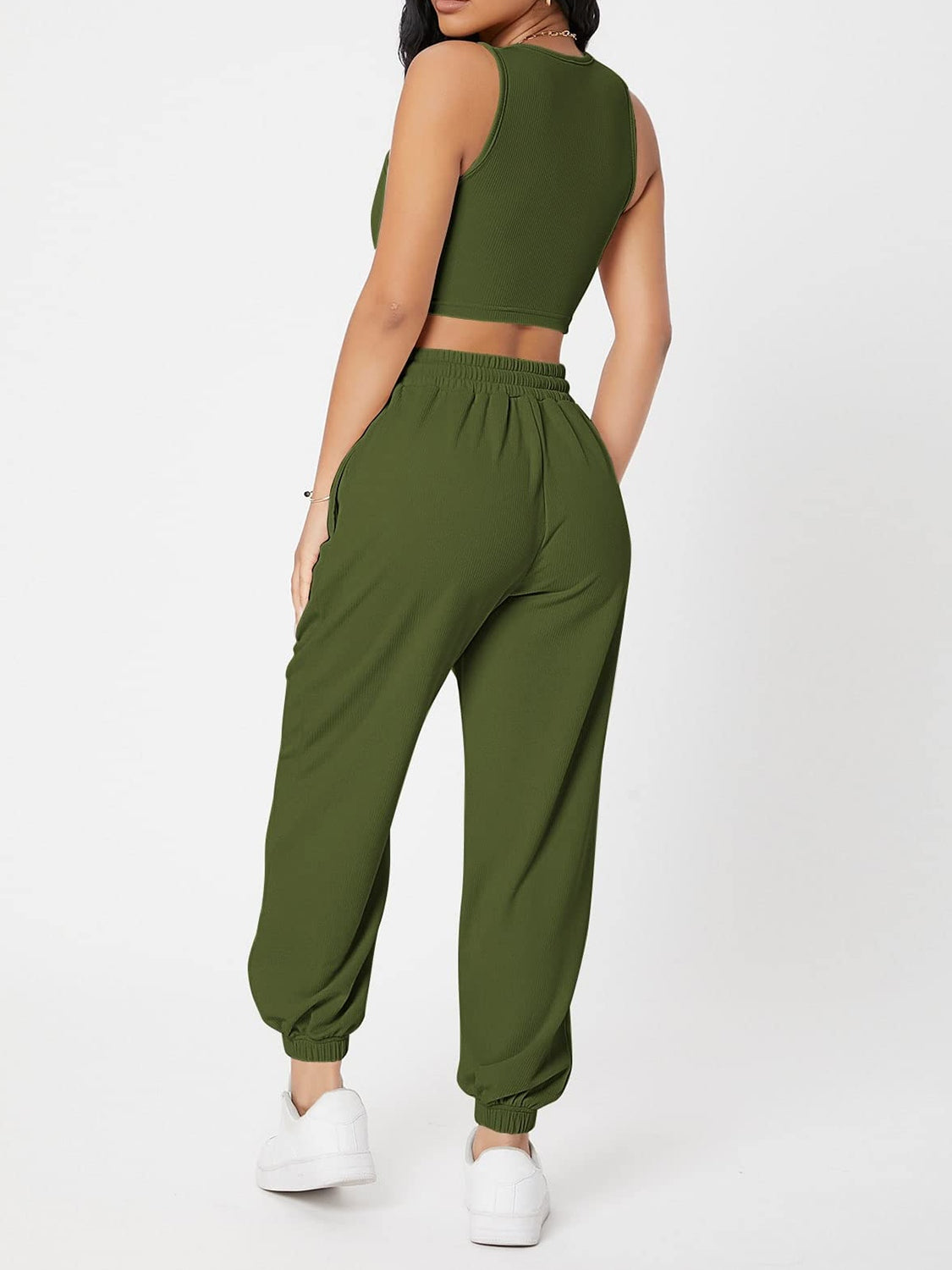 Wide Strap Top and Drawstring Joggers Set -  Pressitngo