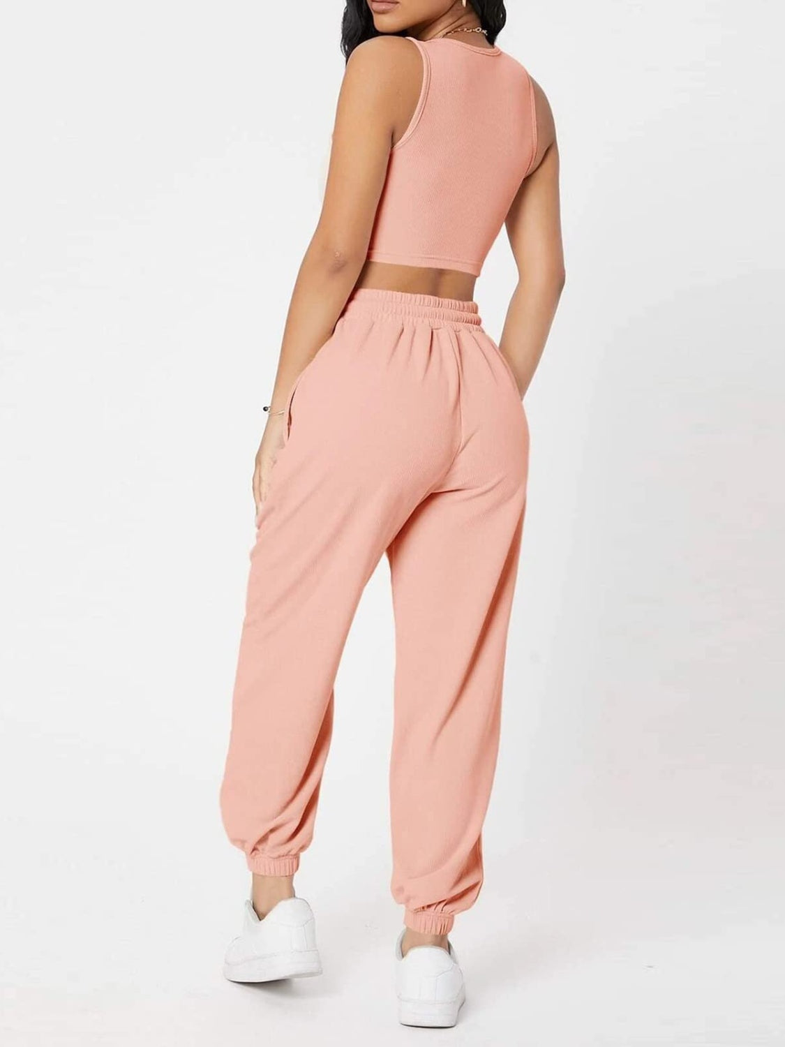 Wide Strap Top and Drawstring Joggers Set -  Pressitngo