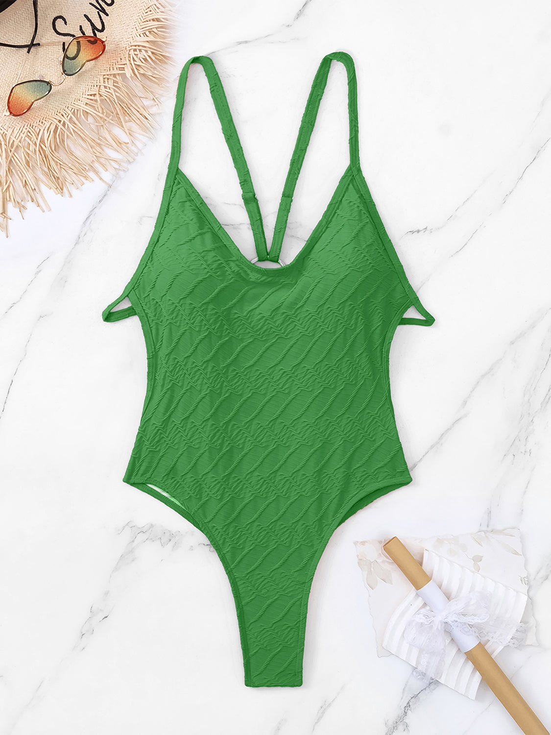 Backless Spaghetti Strap One-Piece Swimwear -  Pressitngo